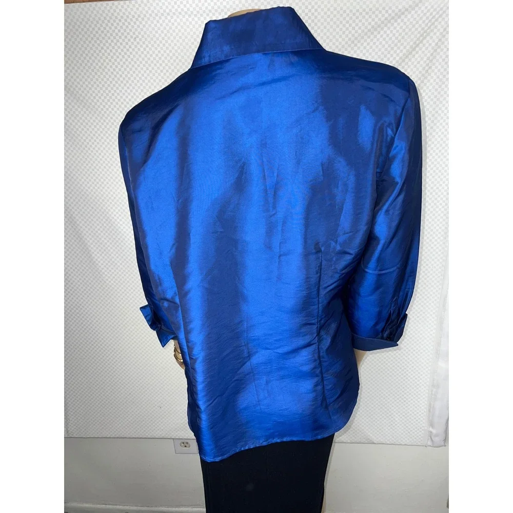 Coldwater Creek Royal Blue Embroidered Eyelet Button Up Blouse Medium 3/4 Sleeve - Picture 5 of 10